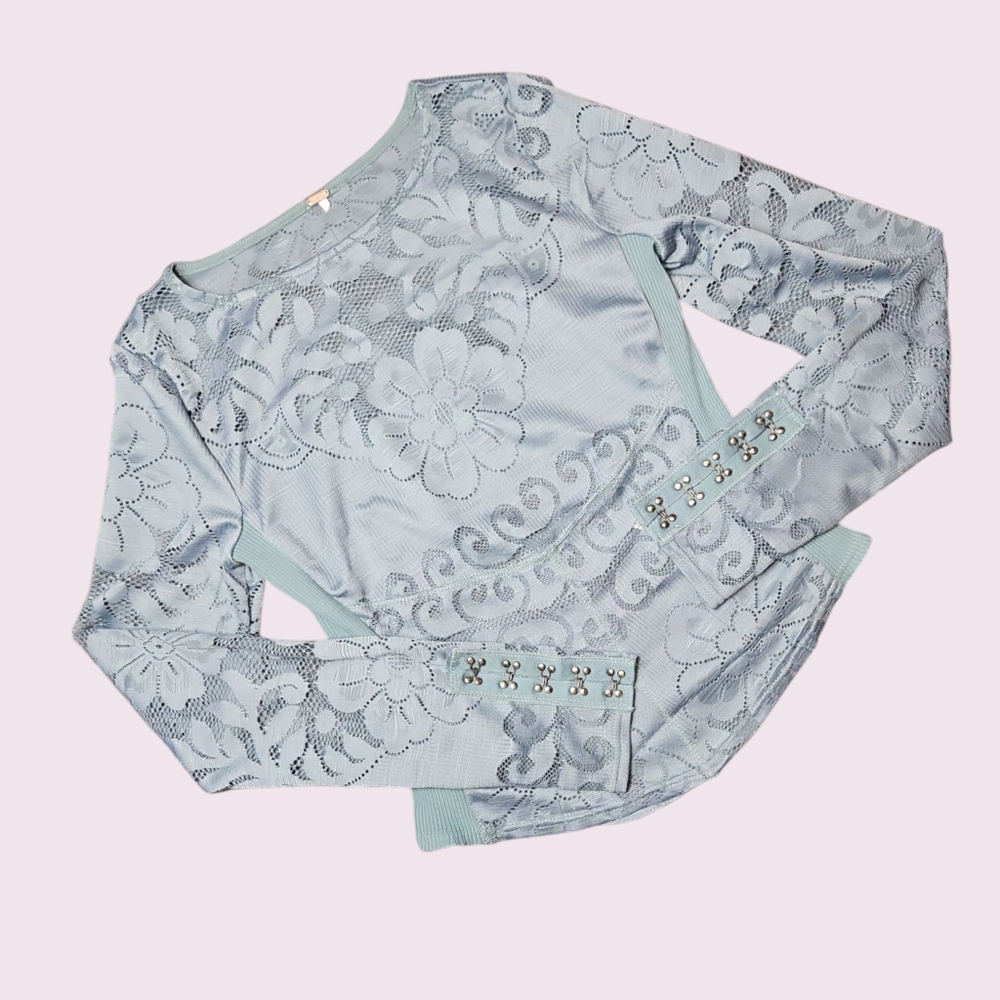 Free People Wild Roses Long Sleeve Top Steel - Picture 2 of 6
